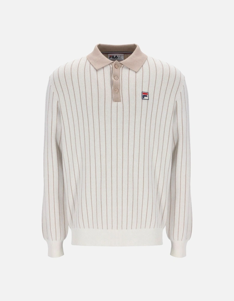 Vintage Kobe Original Stripe Knitted Longsleeved Polo Shirt - Gardina / Stone