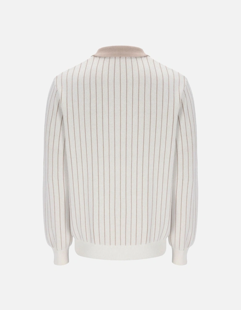 Vintage Kobe Original Stripe Knitted Longsleeved Polo Shirt - Gardina / Stone