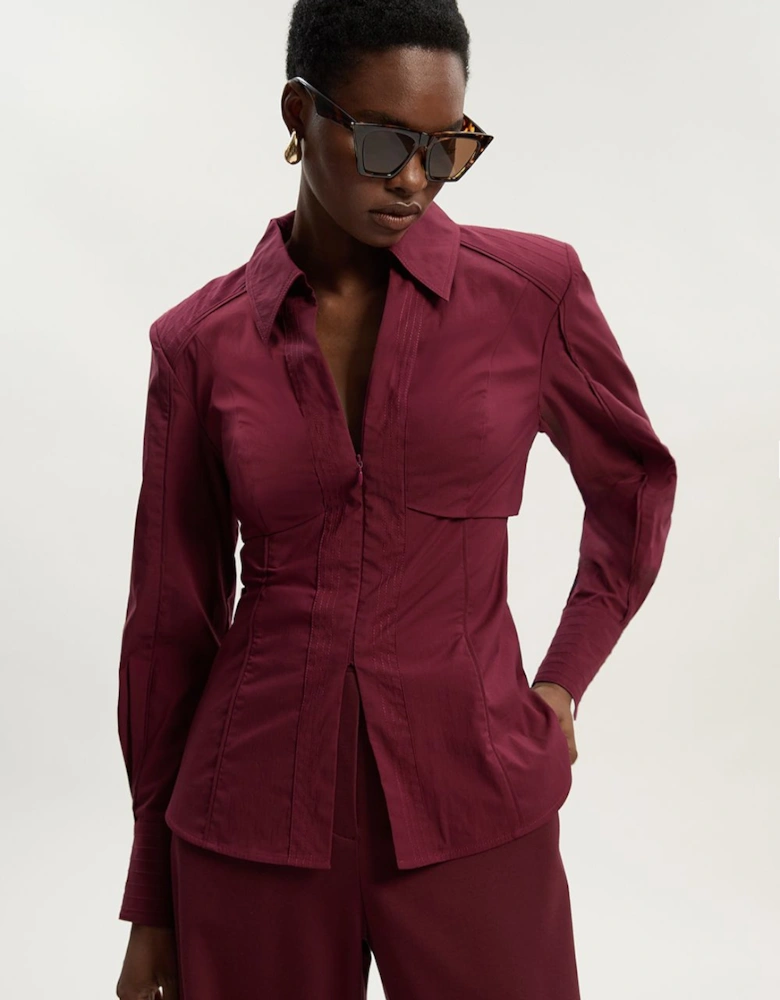 Pleated Detail Cotton Woven Long Sleeve Shirt