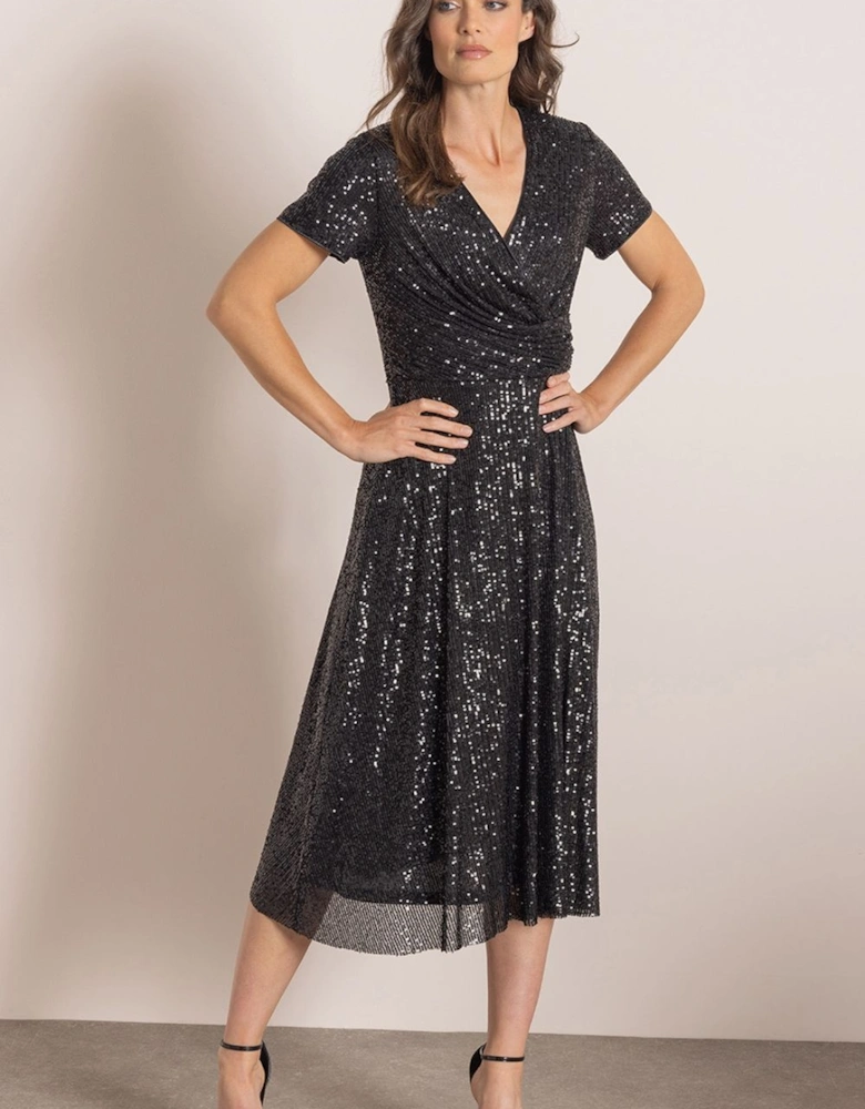 Short Sleeve Sequinned Midi Dress