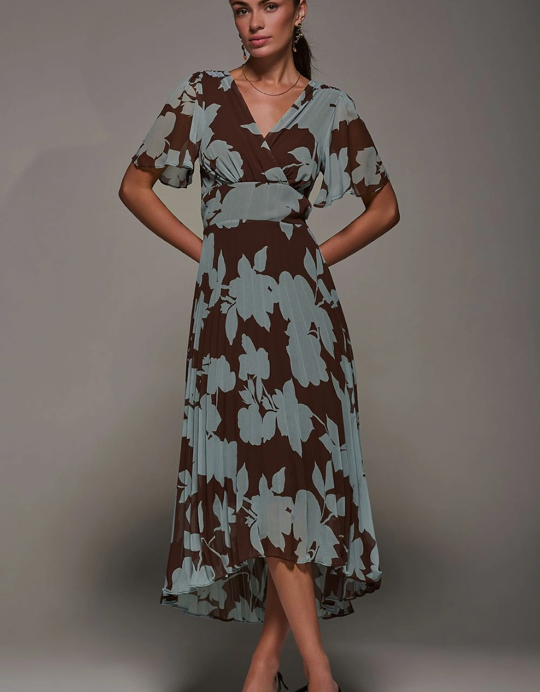 Chiffon Pleated Dip Hem Maxi Dress, 2 of 1