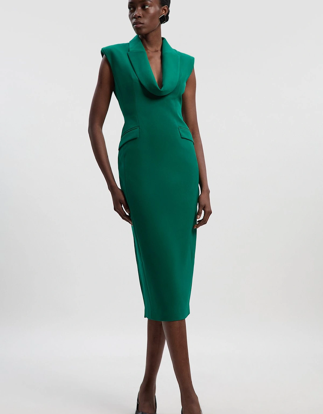Polished Tailored Cowl Neck Sleeveless Midi Dress, 2 of 1