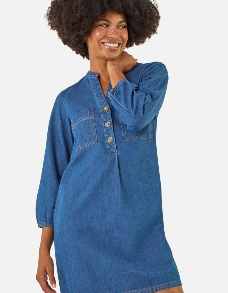 Cotton Denim Button Shift Dress