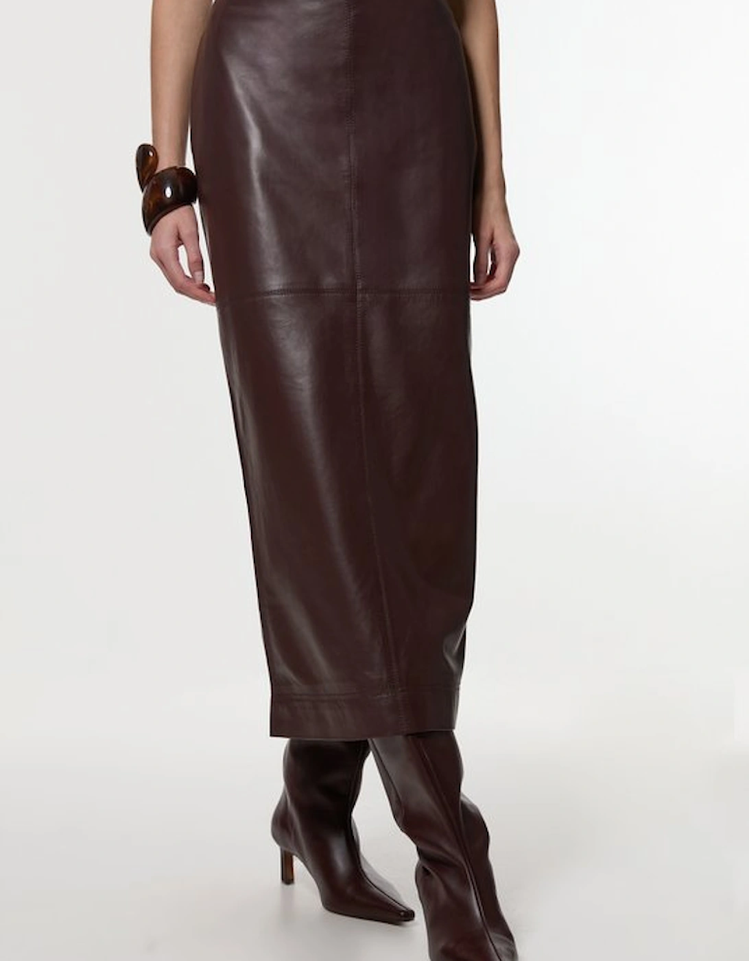 Leather Clean Pencil Midi Skirt