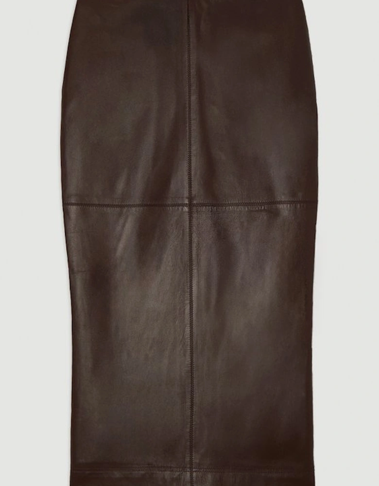 Leather Clean Pencil Midi Skirt