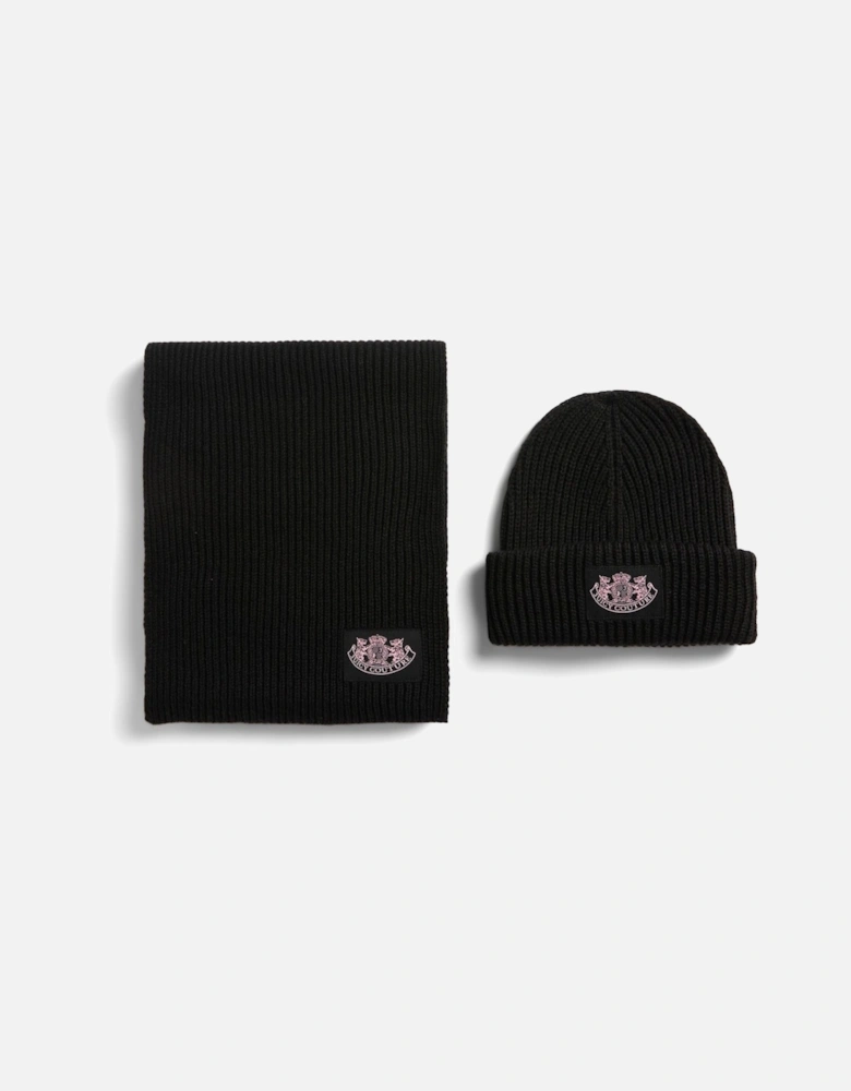Crest Unisex Adults Black Hat & Scarf Set - One Size