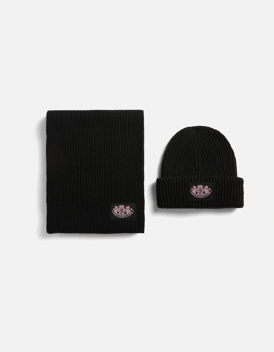 Crest Unisex Adults Black Hat & Scarf Set - One Size
