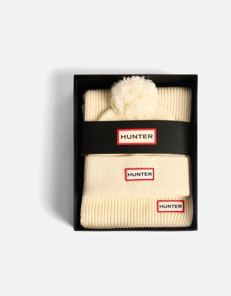 Arrinay Ribbed Pom Beanie/Scarf Box Set Unisex Adults White Hat & Scarf Set - One Size