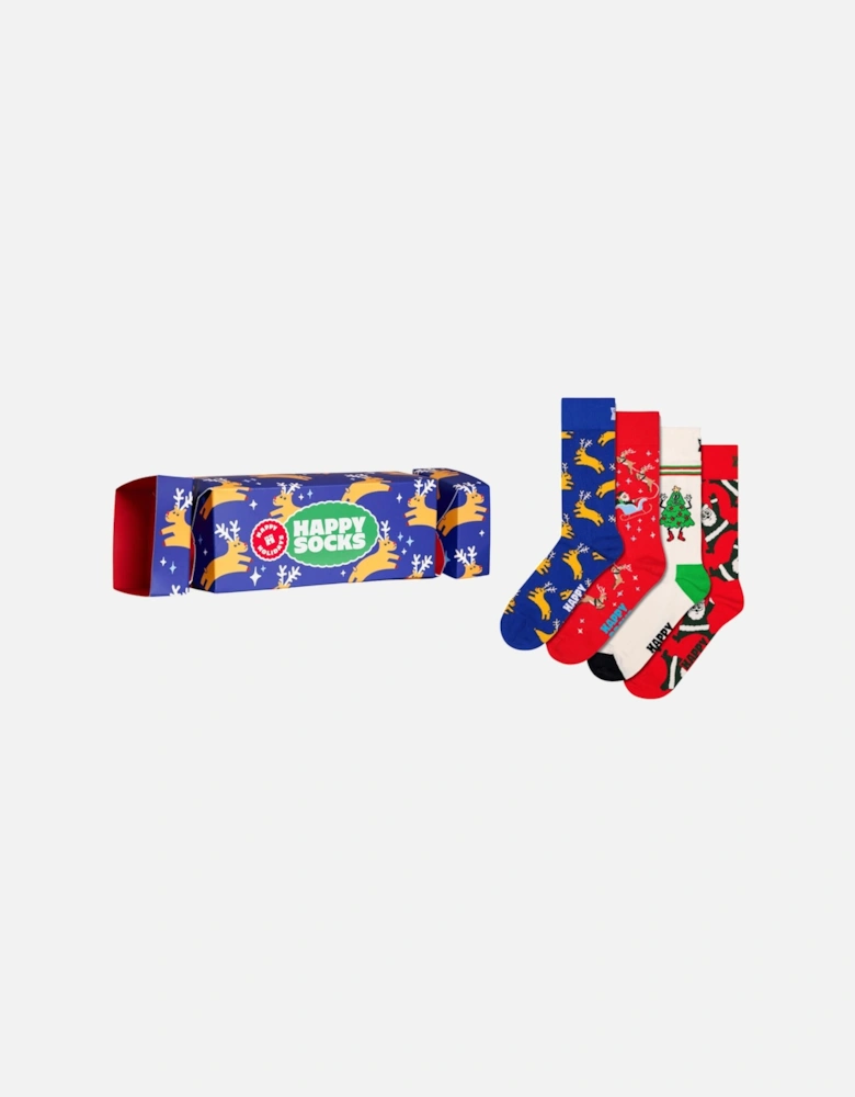 4-Pack Christmas Crackers Socks Gift Box, Red/white/blue