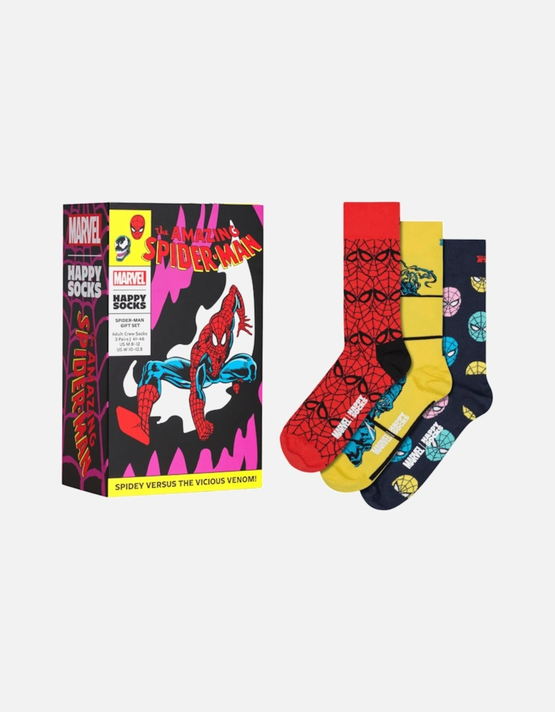3-Pack Marvel Spiderman Socks Gift Box, Red/Yellow/Navy