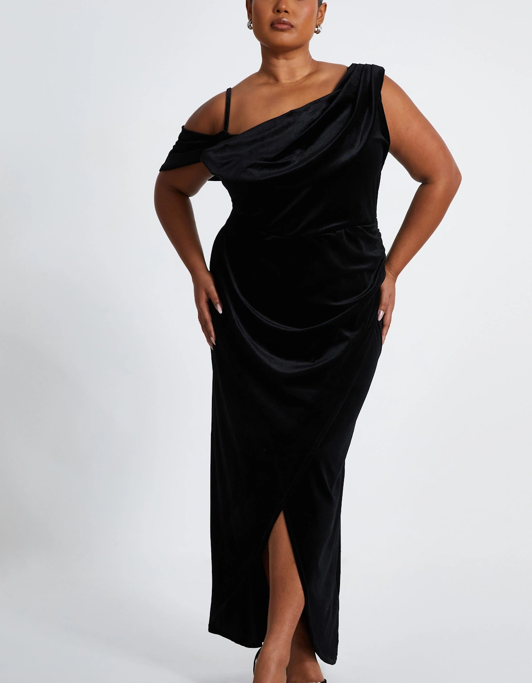 Black Curve Velvet Wrap Maxi Dress, 2 of 1