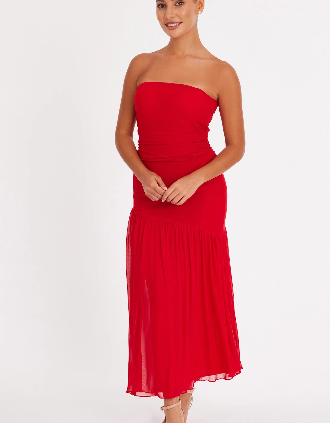 Red Petite Mesh Bandeau Midaxi Dress, 2 of 1
