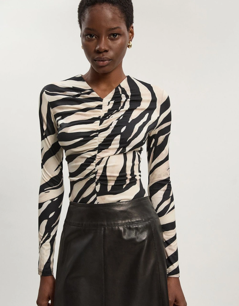 Zebra Print Crepe High Neck Top