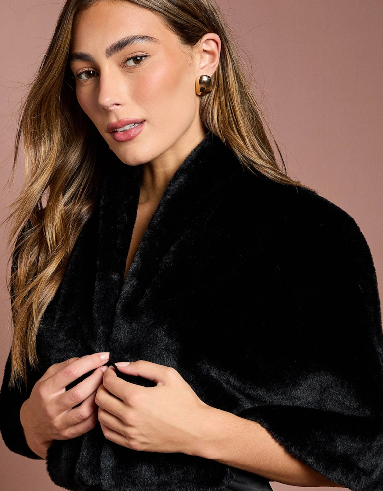 Black Faux Fur Short Cape
