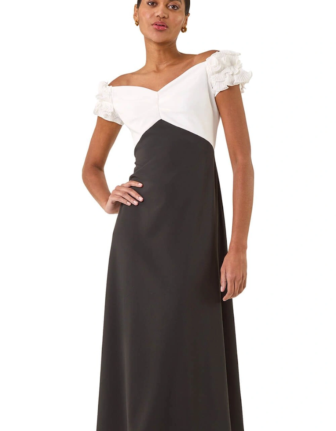 Frill Contrast Bardot Dress, 2 of 1