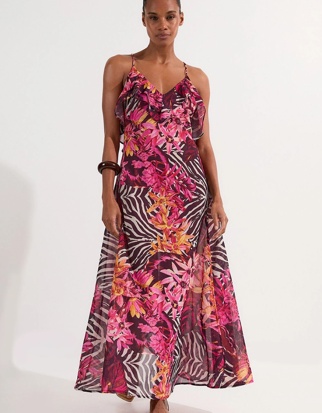 Beach Tropical Georgette Plunge Strappy Dress, 2 of 1