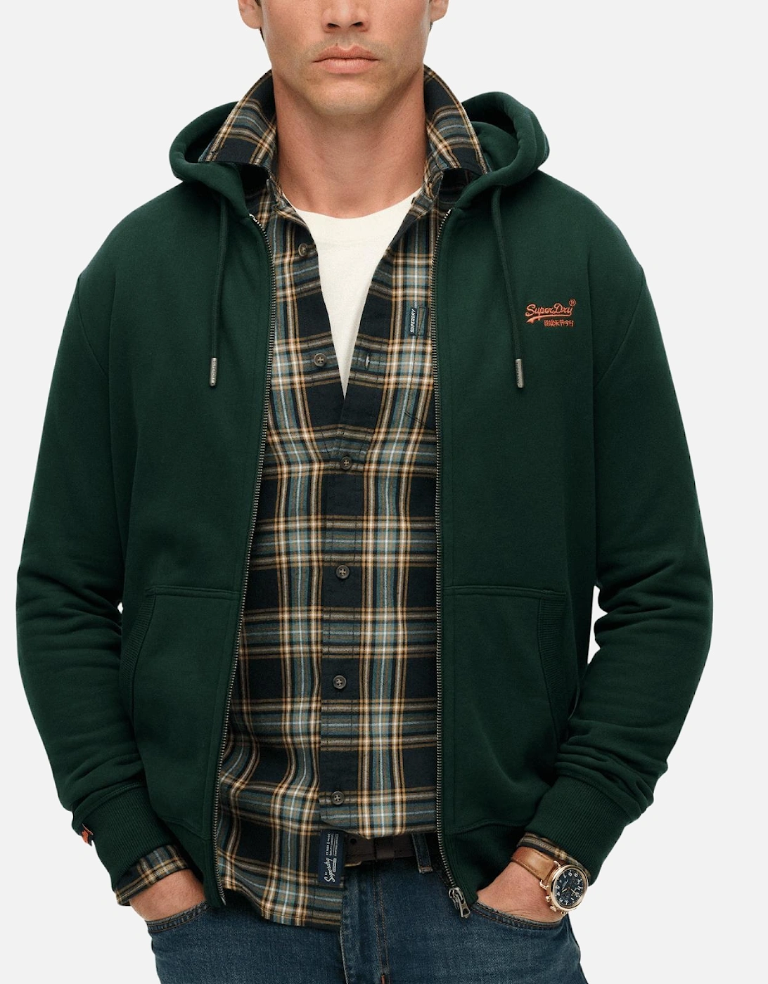 Mens Essential Logo Full Zip Hoodie, 2 of 1