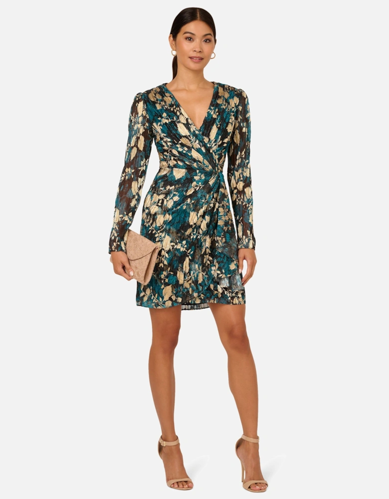 Crinkle Foil Wrap Dress