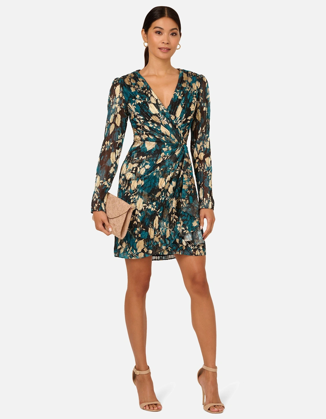 Crinkle Foil Wrap Dress, 2 of 1