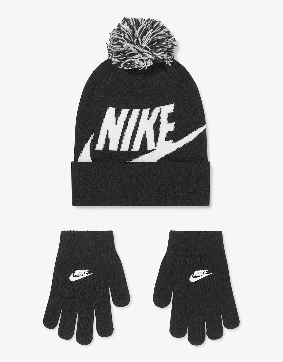 Boys Swoosh Pom Beanie And Gloves Set in Black, 5 of 4