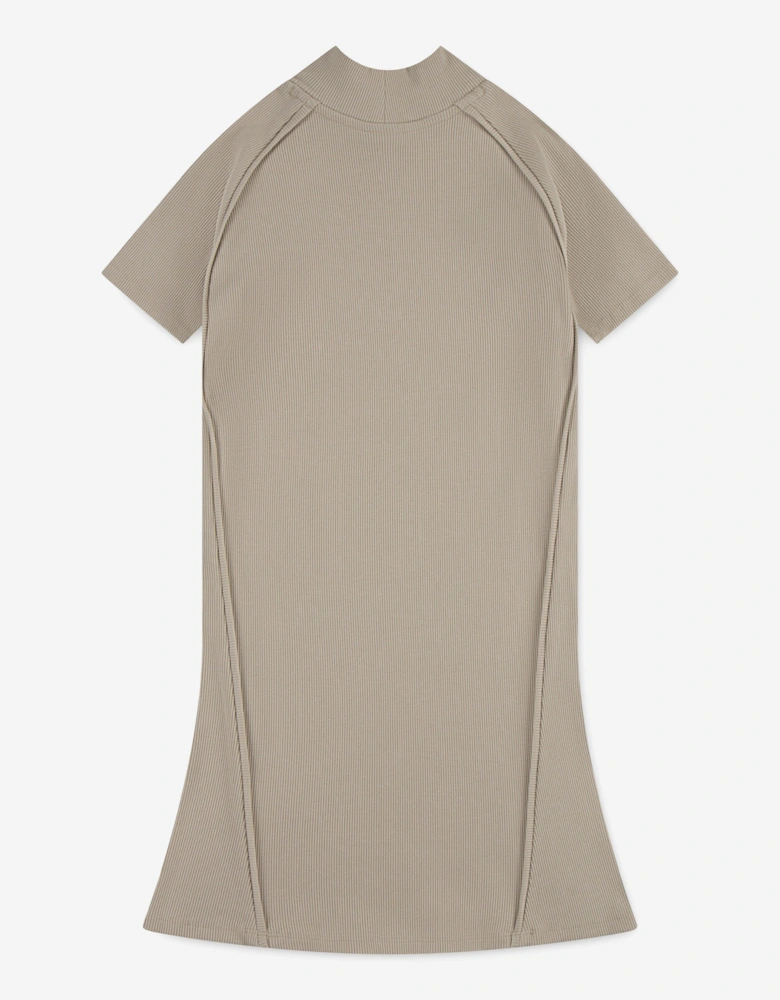 Jordan Girls Mock Neck Ribbed Dress in Beige