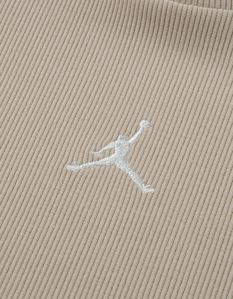 Jordan Girls Mock Neck Ribbed Dress in Beige