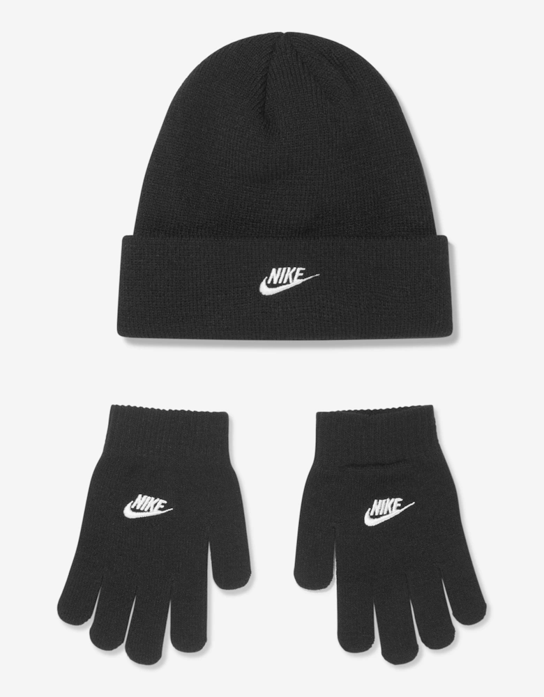 Boys Futura Beanie Hat And Gloves Set in Black