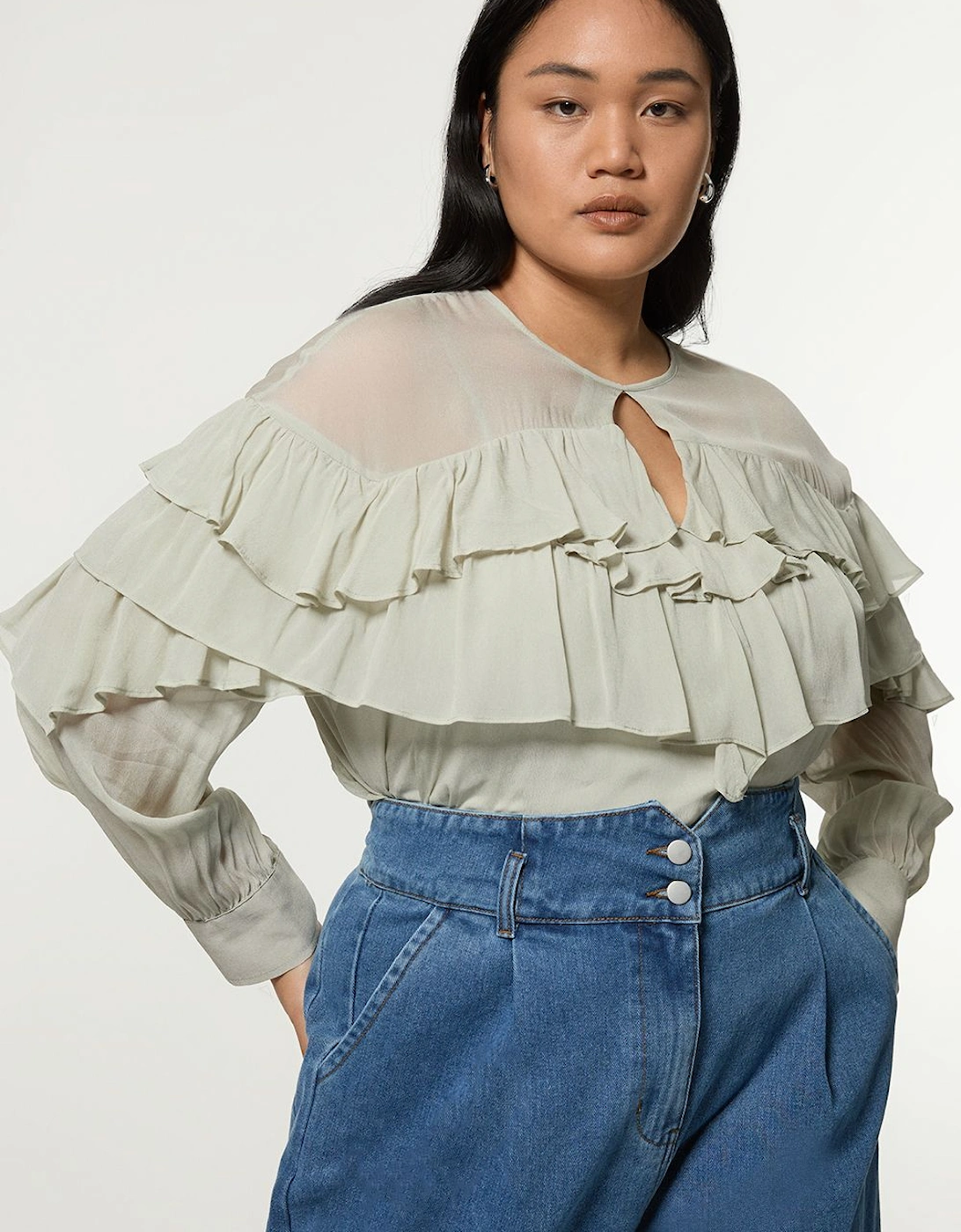 Plus Size Drama Ruffle Viscose Georgette Woven Blouse, 2 of 1