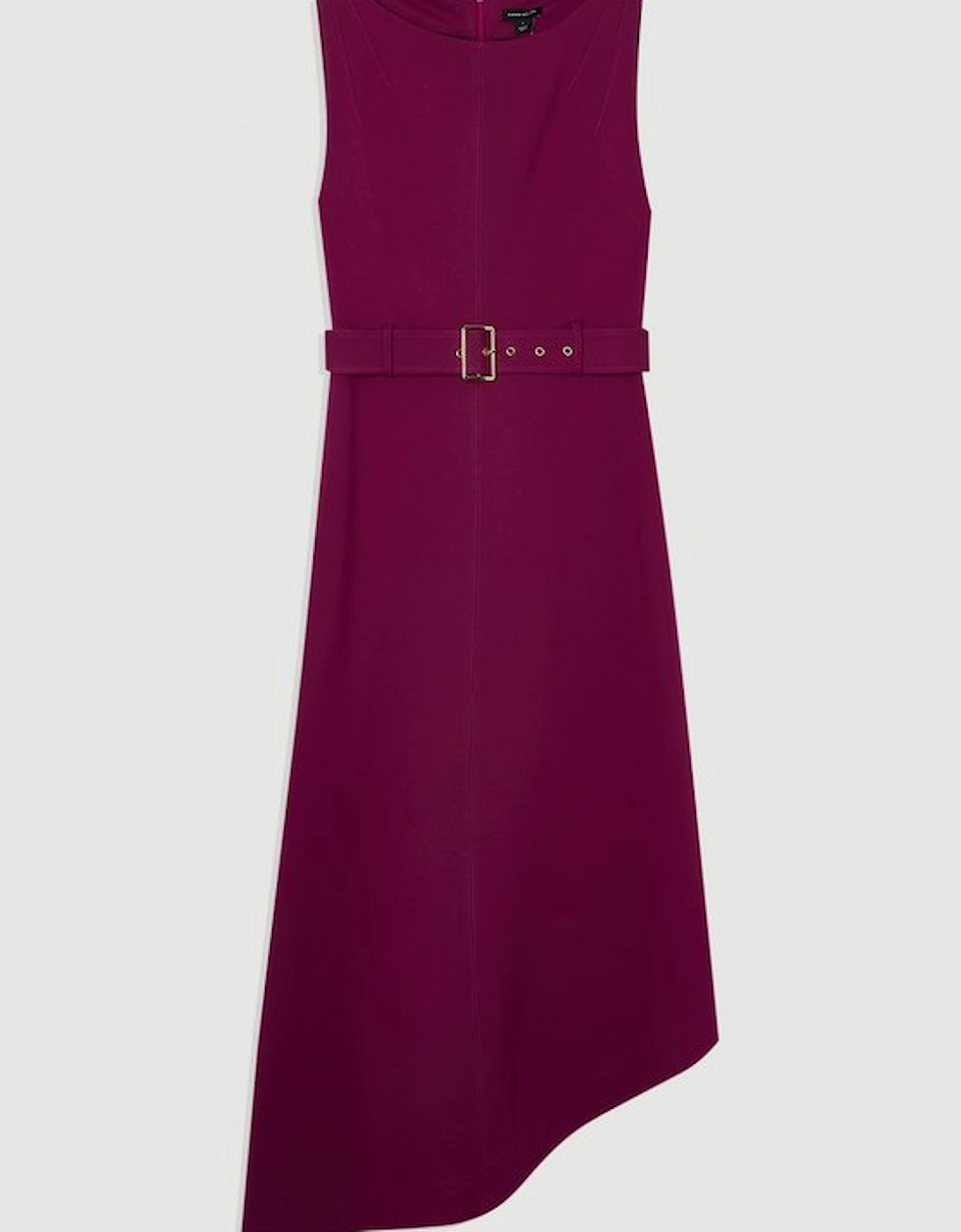 Asymmetric Hem Belted Ponte Dress