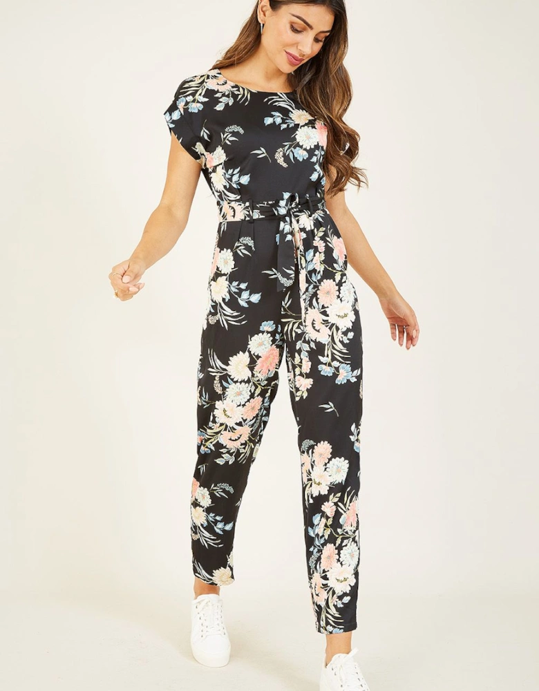Black Floral Tie Jumpsuit