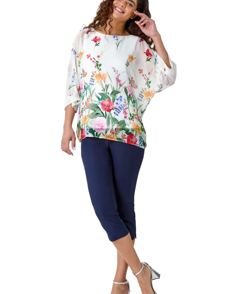 Floral Border Print Overlay Top
