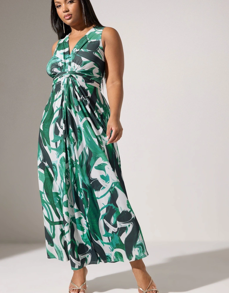 Abstract Knotted Front Maxi Dress