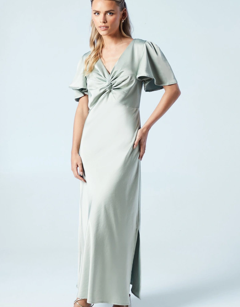 Petite Twist Front Angel Sleeve Maxi Bridesmaid Dress