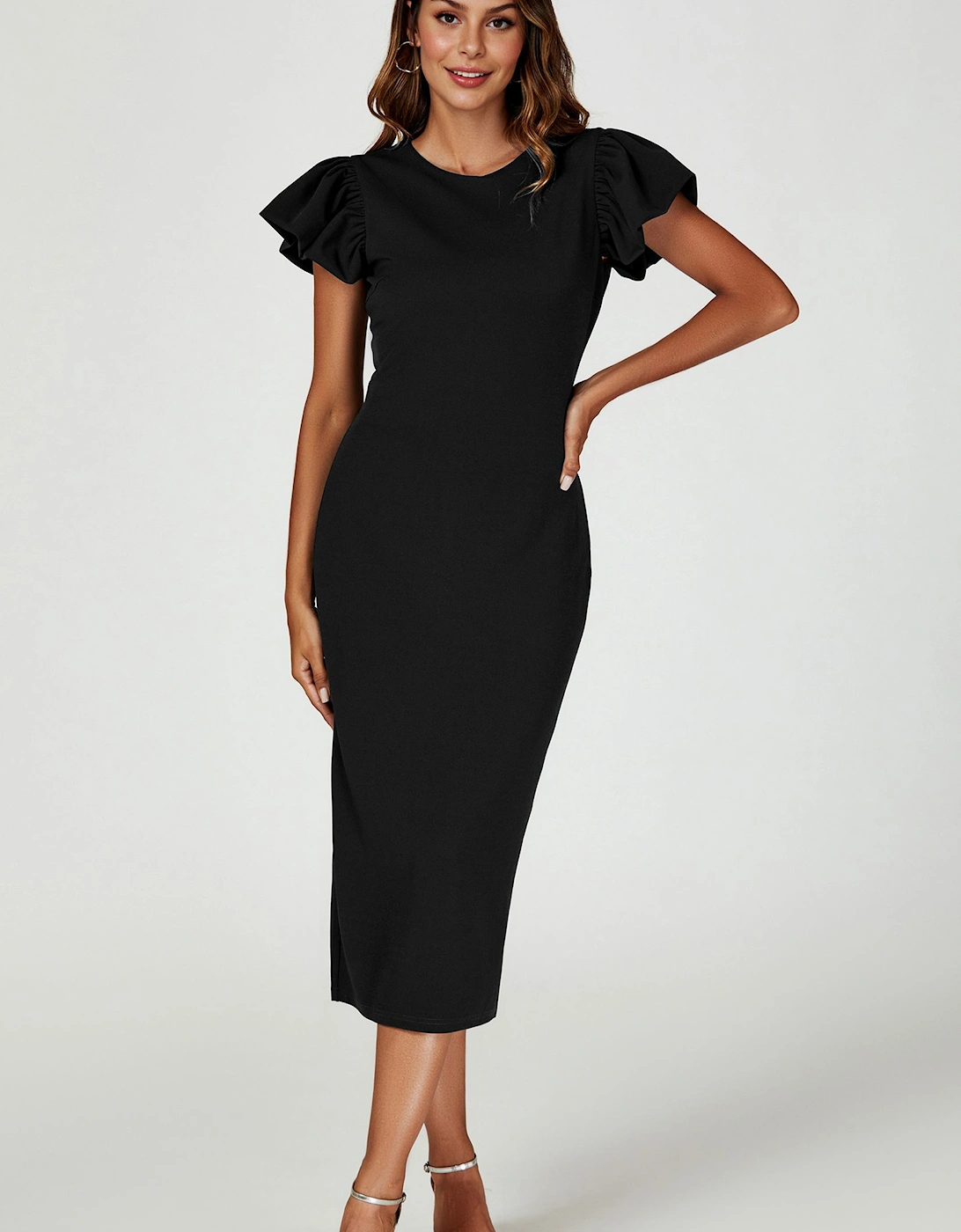 Ruffle Sleeve Bodycon Midi Dress, 2 of 1