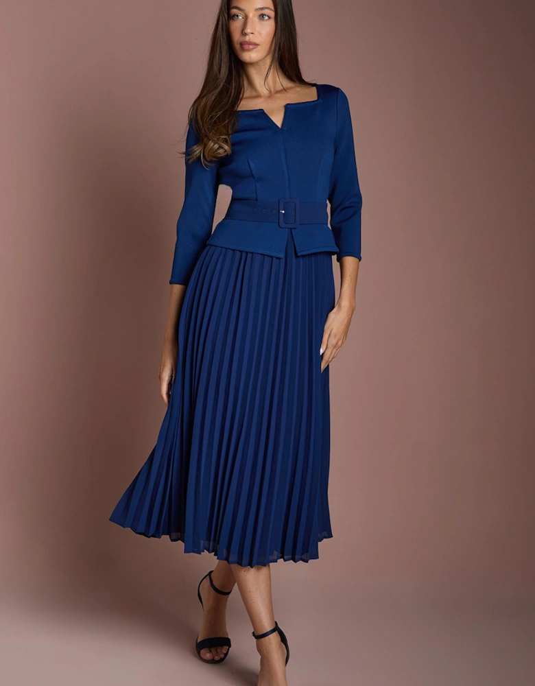 Bandage Long Sleeve Dress with Pleated Skirt