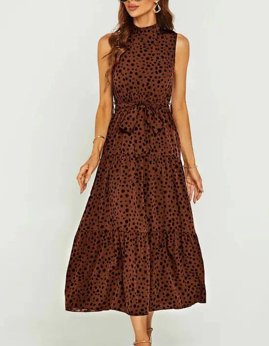 Halter Neck Maxi Layer Dress In Brown & Black Leopard Print, 2 of 1