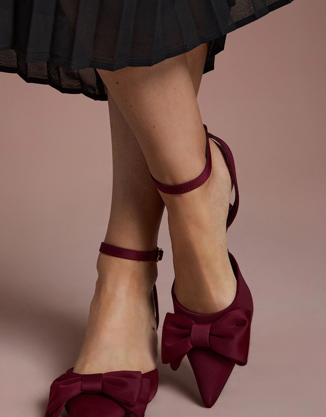 Cristina Satin Bow Pointed Kitten Heel Court Shoes, 2 of 1