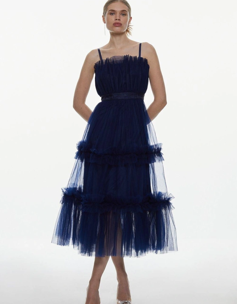 Tulle Bandeau Tiered Midi Dress
