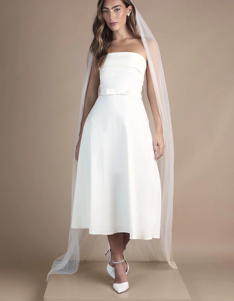 Bandeau Bow Waist Midi Wedding Dress