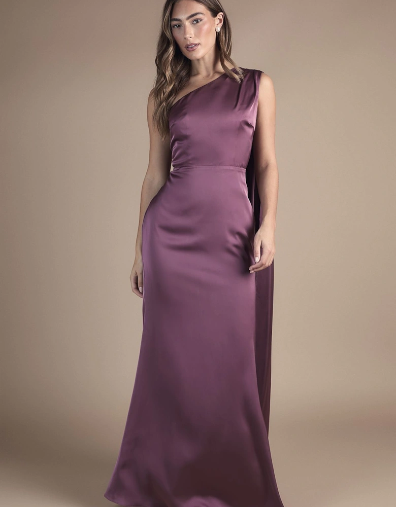Honoured Drape One Shoulder Satin Maxi Bridesmaid Dress