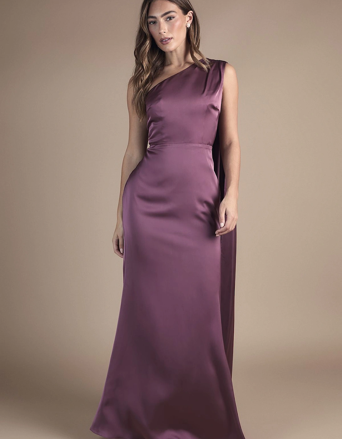 Honoured Drape One Shoulder Satin Maxi Bridesmaid Dress, 2 of 1