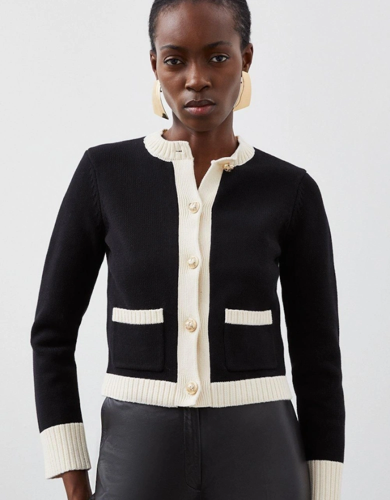 Cotton Cropped Knit Boxy Cardigan