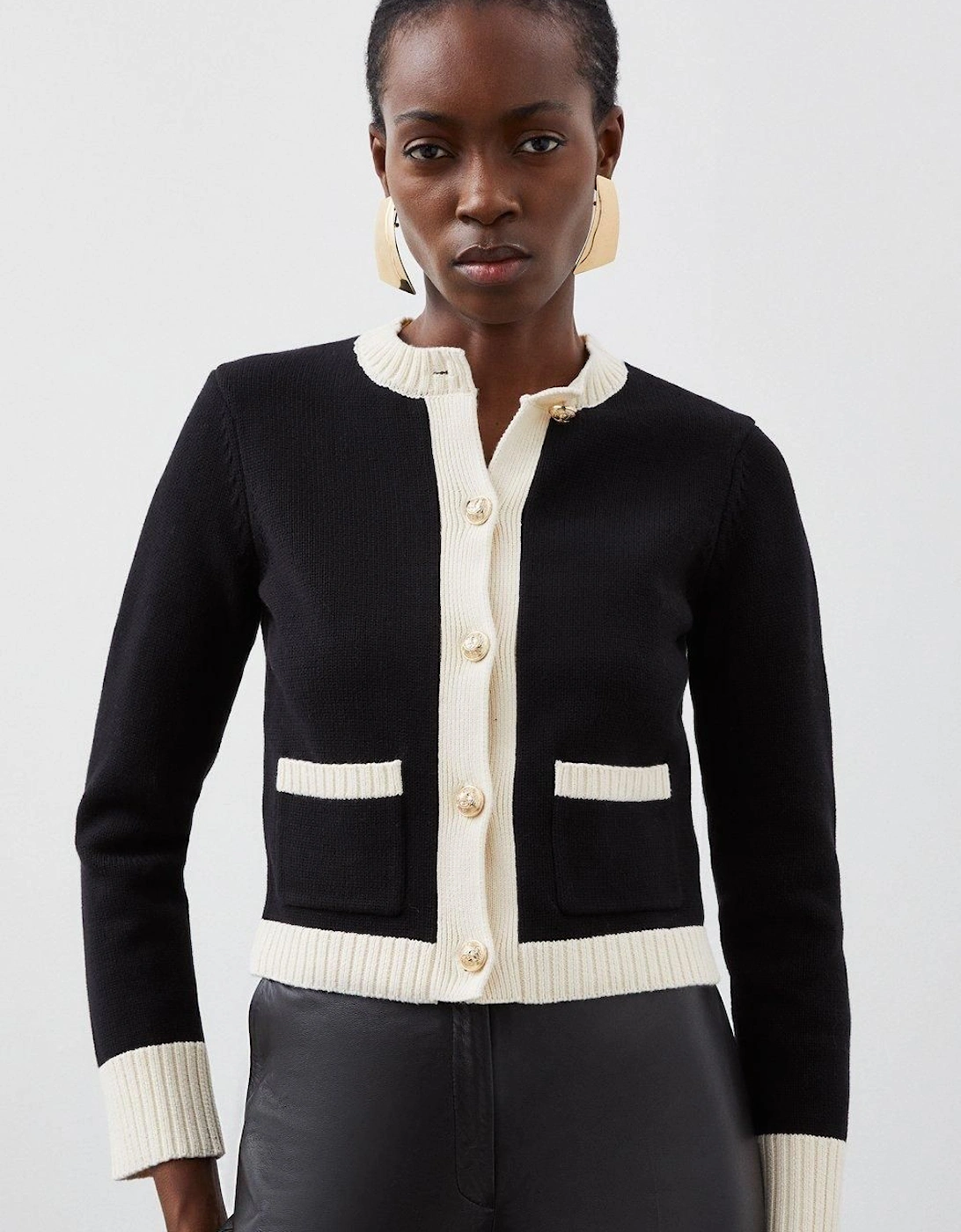 Cotton Cropped Knit Boxy Cardigan, 2 of 1