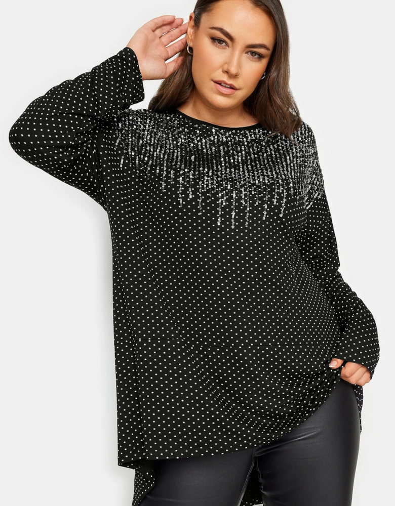 Sequin Embellished Long Sleeve Top