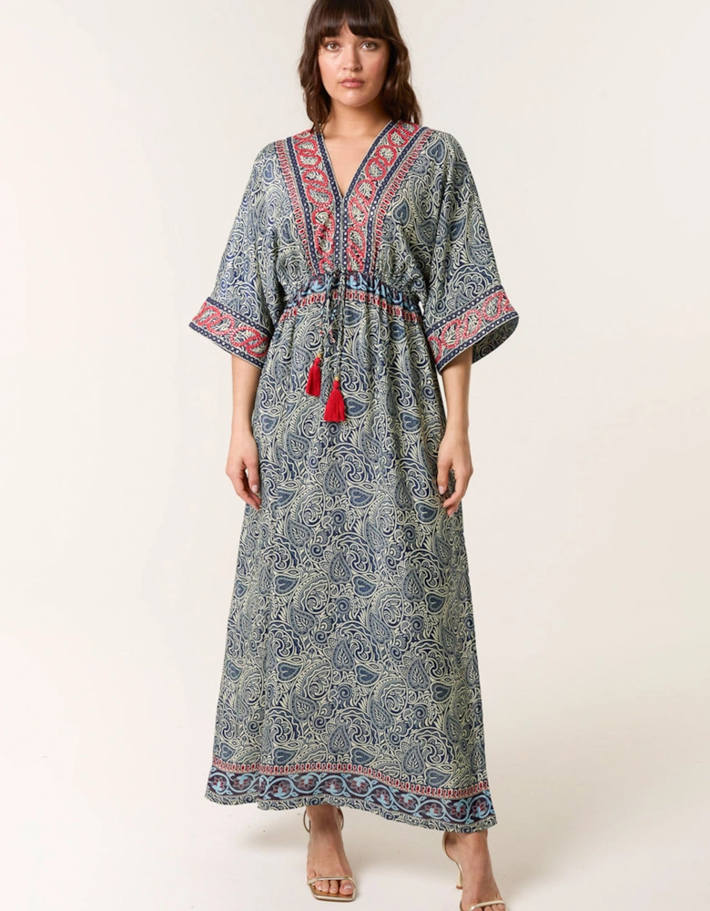 Navy Embellished Kimono Dress