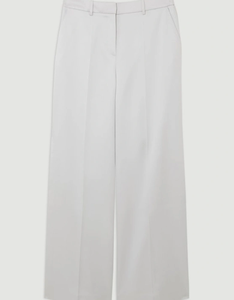 Structured Viscose Satin Tailored Wide Leg Trousers