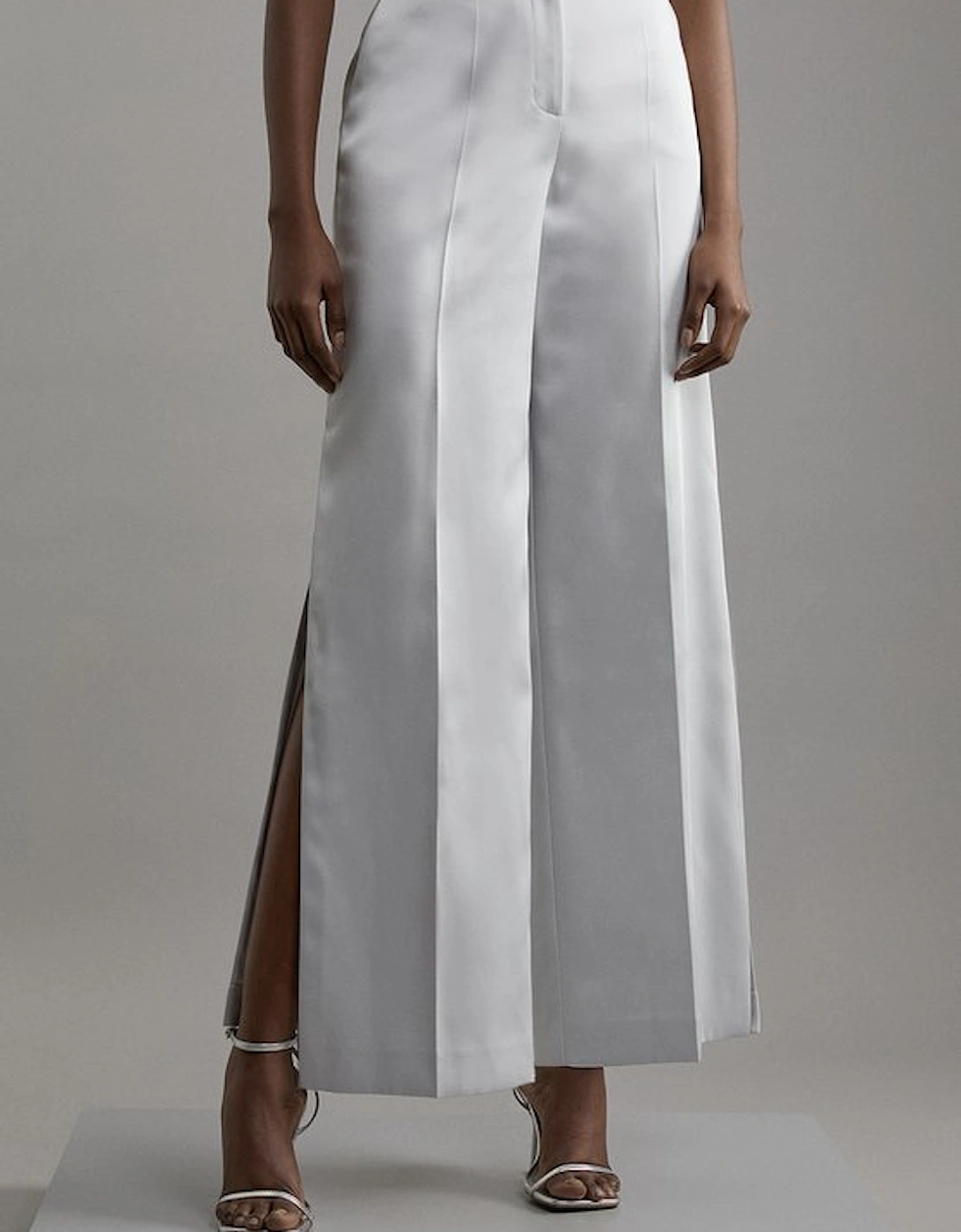 Structured Viscose Satin Tailored Wide Leg Trousers