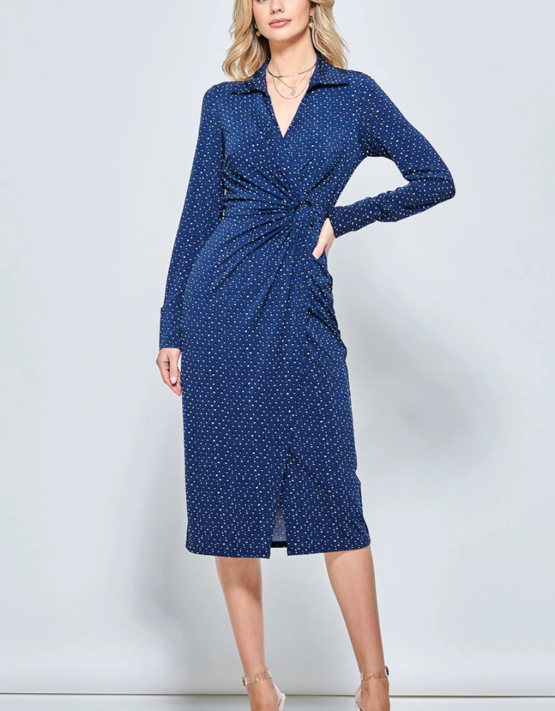 Spot Print Wrap Midi Shirt Dress
