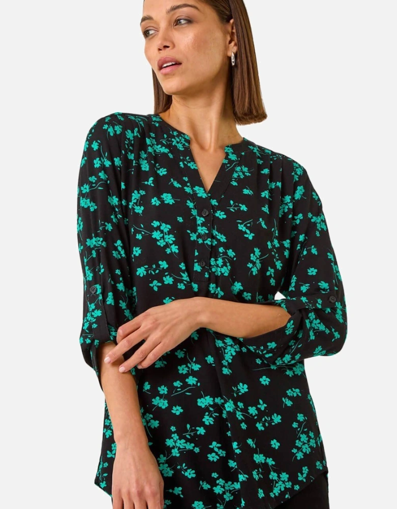 Floral Print Shoulder Pleat Blouse