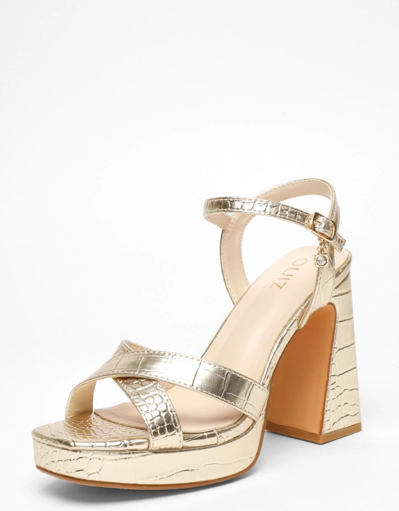 Crocodile Cross Strap Platform Heeled Sandal